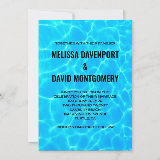 Invitation Clear Blue Pool Water Photo Mariage Décontracté (Devant)