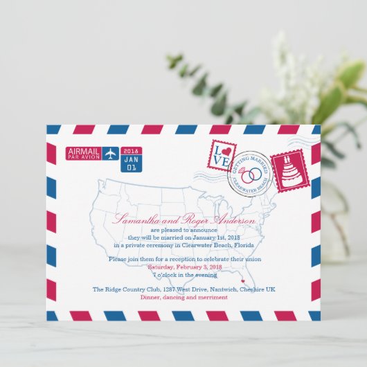 Invitation Clearwater Beach Floride Airmail Réception de mari (Debout devant)