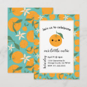 Invitation Clémentine Mandarin Cutie Orange Tangerine Bleu (Devant / Derrière)