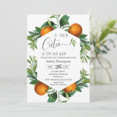 Invitation Clementine Orange Frame Little Cutie Baby shower (Debout devant)
