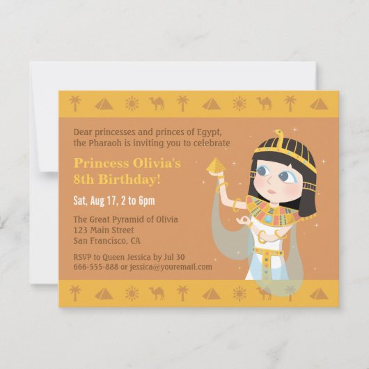 Invitation Cleopatra Egyptian Theme Anniversaire de enfant Pa (Devant)