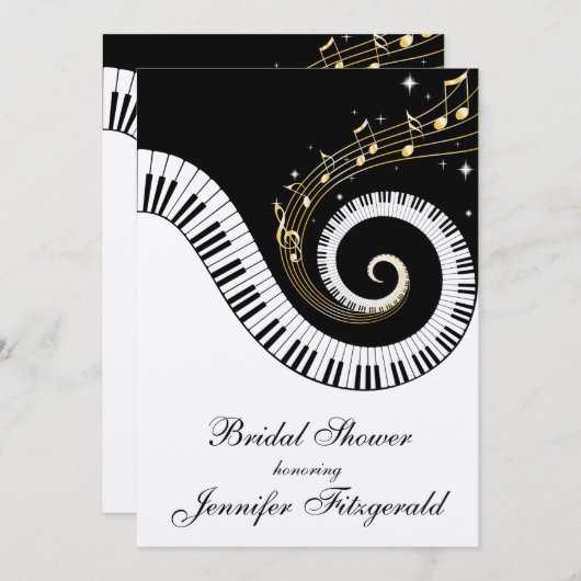 Invitation Clés de piano et Fête de la mariée d'or de notes (Devant / Derrière)