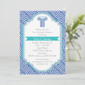 Invitation Clés grecques & colonnes bleues couples wedding sh (Debout devant)