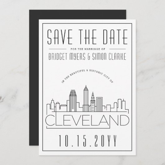 Invitation Cleveland Mariage | Skyline stylisée Enregistrer l (Devant / Derrière)
