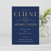 Invitation Client Appreciation Day Navy & Gold Logo Company (Debout devant)