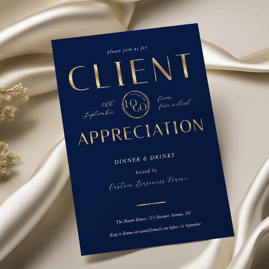 Invitation Client Appreciation Day Navy & Gold Logo Company