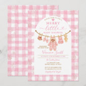 Invitation Cloche d'hiver rose Joyeux petit Baby shower (Devant / Derrière)