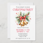 Invitation Cloche dorée avec nœud rouge et Noël au pin  (Devant)