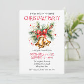 Invitation Cloche dorée avec nœud rouge et Noël au pin  (Debout devant)