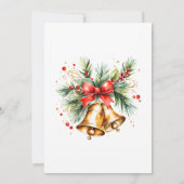 Invitation Cloche dorée avec nœud rouge et Noël au pin  (Dos)