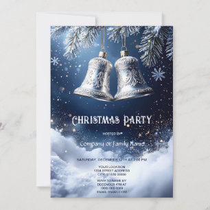 Invitation Cloche Ornementée Argent sur Noël aux Pins Gelés