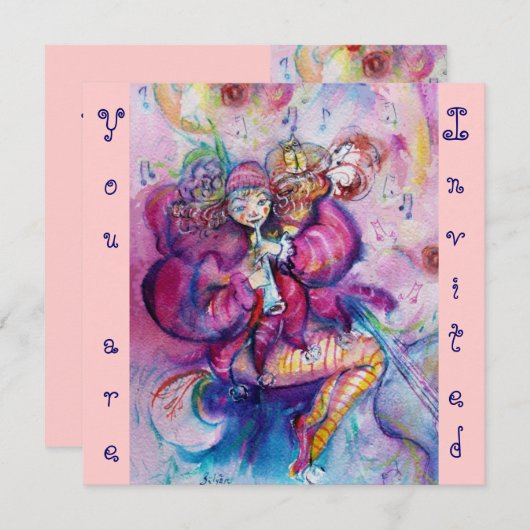 Invitation CLOCHER MUSICAL, bleu rose (Devant / Derrière)