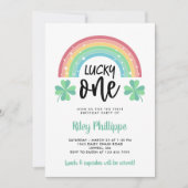 Invitation Clocher vert et arc-en-ciel Lucky One First Birthd (Devant)
