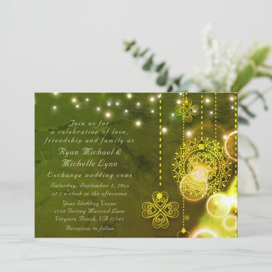 Invitation Cloches celtiques et lumières en un seul Mariage (Debout devant)