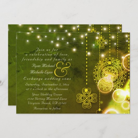 Invitation Cloches celtiques et lumières en un seul Mariage (Devant / Derrière)