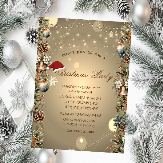 Invitation Cloches de Noël Cônes de pin Chapeau de Père Noël
