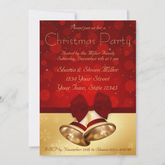Invitation Cloches de Noël dorées (Dos)