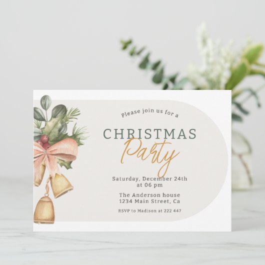 Invitation Cloches de Noël et verdure rustiques (Debout devant)