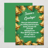 Invitation Cloches d'or sur la fête de Noël verte (Devant / Derrière)