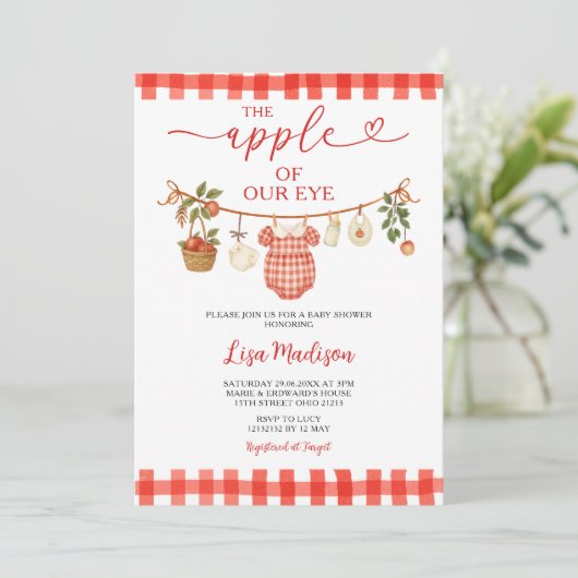Invitation Clothesline Apple de notre Baby shower oculaire (Debout devant)