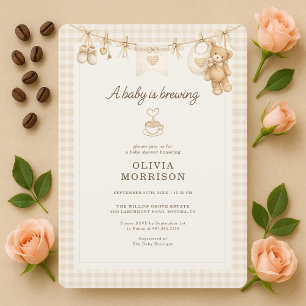 Invitation Clothesline Baby prépare un café Baby Shower