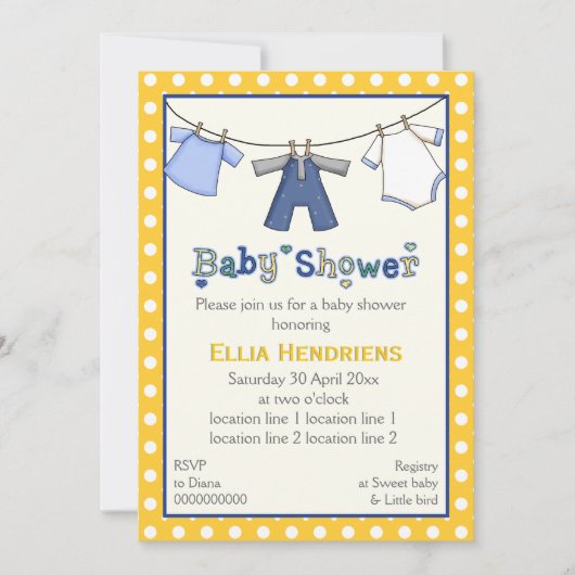 Invitation Clothesline bébé garçon douche personnalisée (Devant)