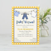 Invitation Clothesline bébé garçon douche personnalisée (Debout devant)