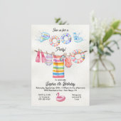 Invitation Clothesline Fête de Piscine Fille Anniversaire (Debout devant)