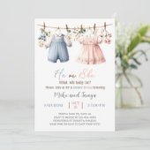 Invitation Clothesline gender reveal invitation, flowers. (Debout devant)