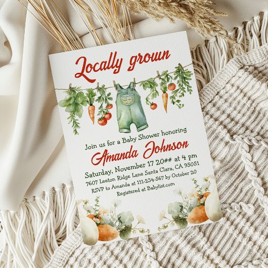 Invitation Clothesline Jardin thème Baby shower cultivé local