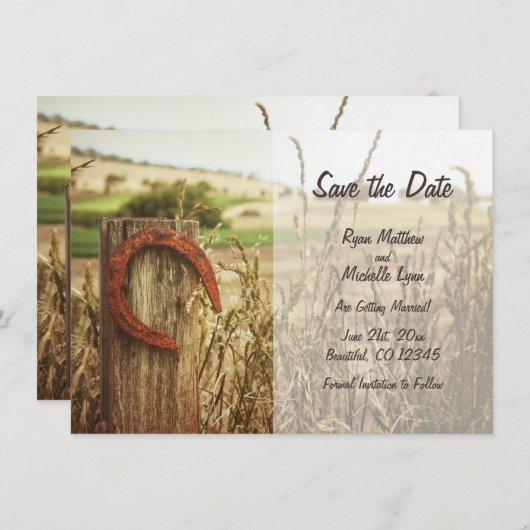 Invitation Clôture de campagne rustique et fer à cheval Save  (Devant / Derrière)