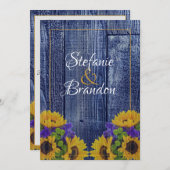 Invitation Clôture et marguerites bleu rustique (Devant / Derrière)