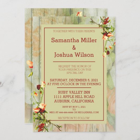 Invitation Clôture peinte avec Mariage de fleurs de printemps (Devant / Derrière)