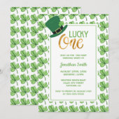 Invitation Clou vert Lucky One Anniversaire de enfant de St P (Devant / Derrière)