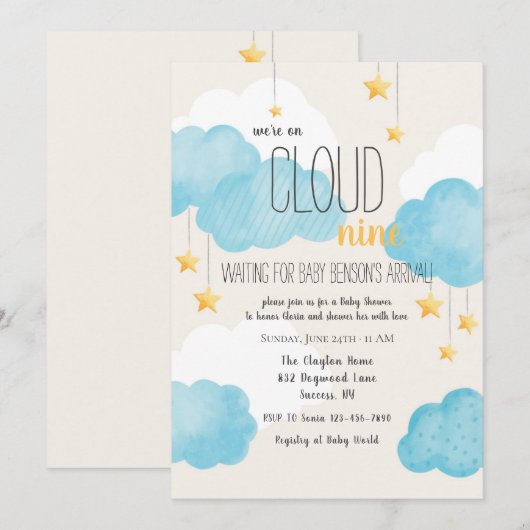 Invitation Cloud 9 Baby shower (Devant / Derrière)