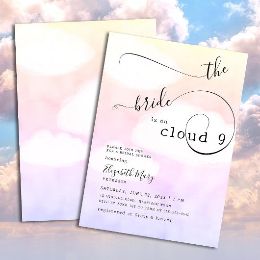 Invitation Cloud 9 Ciel rose Calligraphie Fête des mariées to