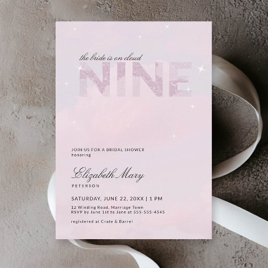 Invitation Cloud 9 Moderne Dreamy Parties scintillant rose Fê