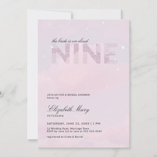 Invitation Cloud 9 Moderne Dreamy Parties scintillant rose Fê (Devant)