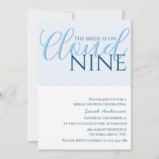 Invitation Cloud 9 Simple Typographie bleu nuptiale (Devant)