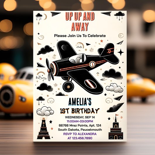 Invitation Cloud 9 Vol mignonne Sky Joy Avion 1er anniversair