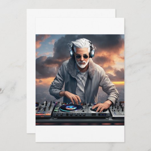 Invitation Cloud Beats : White Grey Haired DJ Design (Devant / Derrière)