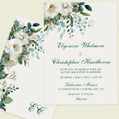 Invitation Cloud Dancer Forest Teal Script Floral Wedding