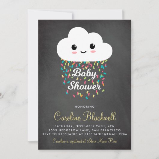 Invitation Cloud et Confetti | Baby shower de tableau (Devant)