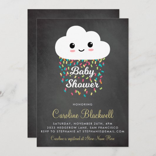 Invitation Cloud et Confetti | Baby shower de tableau (Devant / Derrière)