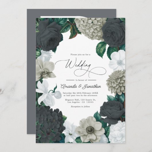Invitation Cloud Gray, Charcoal Slate & Soft White Wedding (Devant / Derrière)