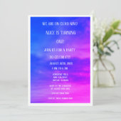 Invitation Cloud Neuf 1er Anniversaire QR Code Rose Bleu (Debout devant)