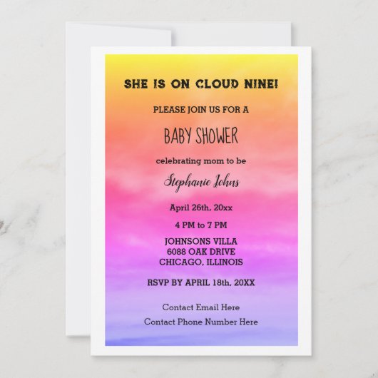 Invitation Cloud Neuf Baby shower QR Code bébé fille rose Art (Devant)