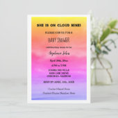 Invitation Cloud Neuf Baby shower QR Code bébé fille rose Art (Debout devant)