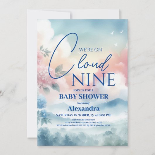 Invitation Cloud neuf bleu bébé garçon baby shower (Devant)