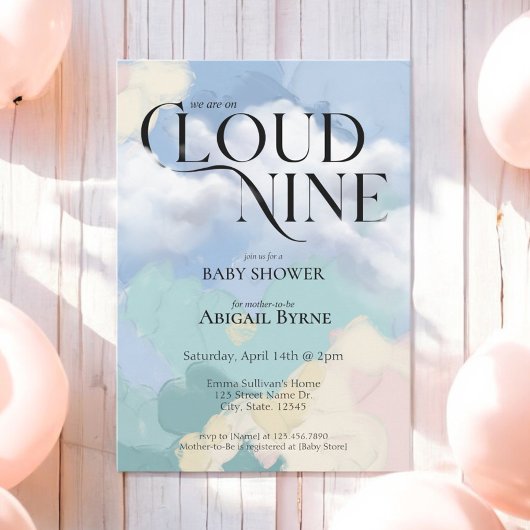 Invitation Cloud Neuf Élégant Baby shower Pastel